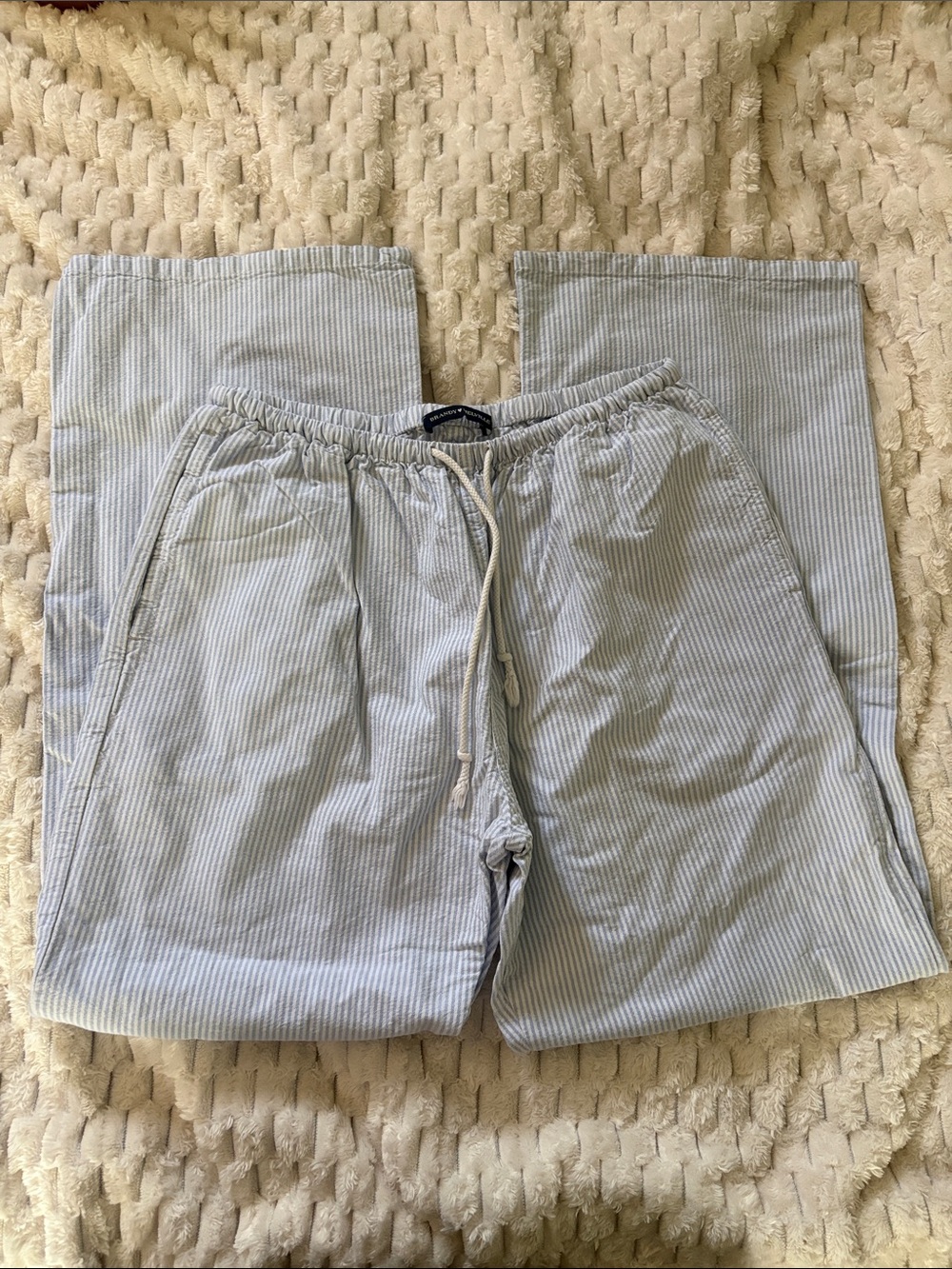 Brandy Melville Light Blue Pinstripe Corduroy Drawstring Pants
